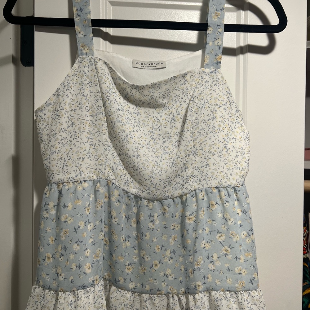 Paper Crane Blue and White Floral Tank Top